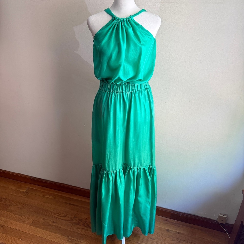 BR Silk‎ Halter Tiered Matching Set Maxi Skirt Top Green Small